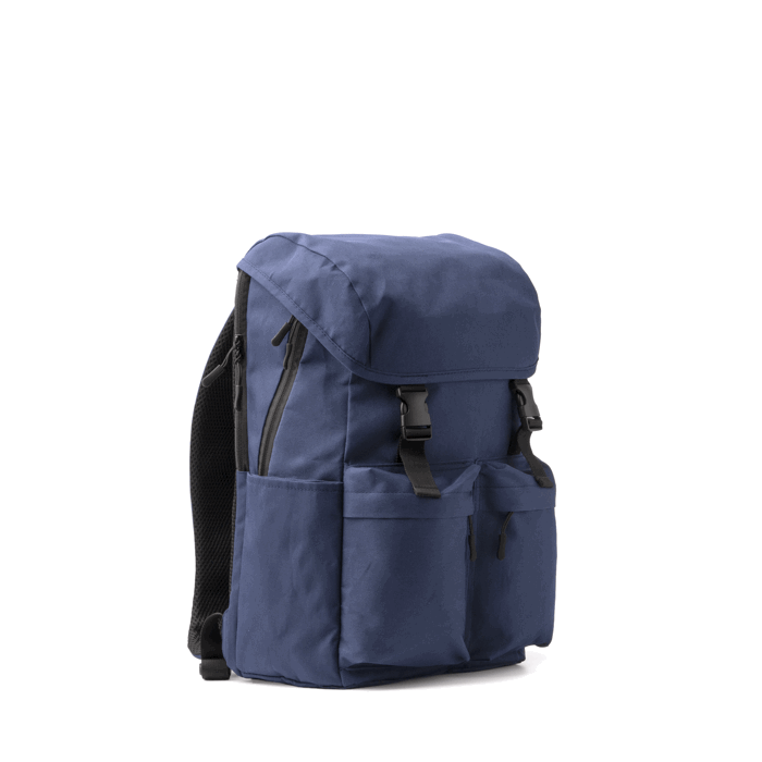 Rugzak van gerecycled polyester met klep en gespen 15” kleur marineblauw