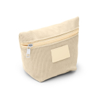 Corduroy toilettas met ritssluiting en patch van synthetisch leer eerste gebruiksweergave
