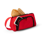 Toilettas van gerecycled polyester met bovenopening en handvat kleur rood detailweergave 2