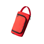 Toilettas van gerecycled polyester met bovenopening en handvat kleur rood detailweergave 3