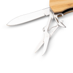Multitool van bamboe en roestvrij staal met karabijnhaak kleur naturel detailweergave 1