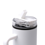 Thermosbeker van roestvrij staal en kunststof met rietje 830 ml kleur wit detailweergave 1