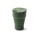 Opvouwbare siliconen beker met matte afwerking en ring 400 ml kleur donkergroen eerste gebruiksweergave
