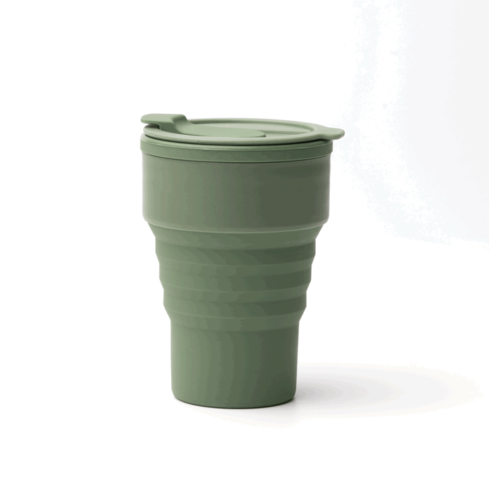 Opvouwbare siliconen beker met matte afwerking en ring 400 ml kleur donkergroen