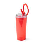 Lekvrije transparante beker met rietje en klaphandvat 670 ml kleur rood eerste gebruiksweergave