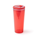 Lekvrije transparante beker met rietje en klaphandvat 670 ml kleur rood detailweergave 4