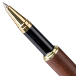 Schrijfset van hout en messing met houten etui en blauwe inkt