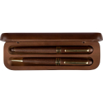 Schrijfset van hout en messing met houten etui en blauwe inkt vierde weergave