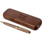 Schrijfset van hout en messing met houten etui en blauwe inkt vijfde weergave