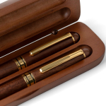 Schrijfset van hout en messing met houten etui en blauwe inkt achtste weergave
