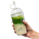 RPET-beker met schroefdeksel en rietje met siliconen dop 500 ml kleur doorzichtig derde weergave