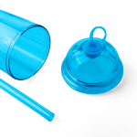 RPET-beker met schroefdeksel en rietje met siliconen dop 500 ml kleur lichtblauw tweede weergave