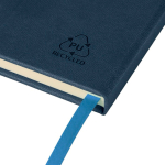 Gelinieerd A5-notitieboek met gerecyclede PU-omslag en leeslint kleur blauw vijfde weergave