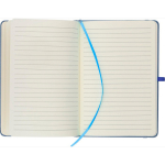 Gelinieerd A5-notitieboek met gerecyclede PU-omslag en leeslint kleur blauw achtste weergave