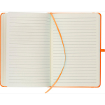 Gelinieerd A5-notitieboek met gerecyclede PU-omslag en leeslint kleur oranje tweede weergave