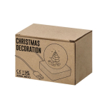 Glazen kerstbol met houten voet en warm licht