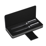 Set met balpen en rollerball van RVS met etui, blauwe inkt kleur zwart  negende weergave