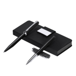 Set met balpen en rollerball van RVS met etui, blauwe inkt
