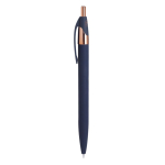 Pen van gerecycled aluminium met roségouden details en blauwe inkt