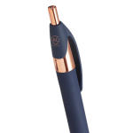 Pen van gerecycled aluminium met roségouden details en blauwe inkt