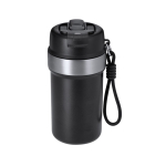 Thermosbeker van gerecycled RVS met handvat en rietje 490ml kleur zwart  negende weergave