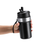 Thermosbeker van gerecycled RVS met handvat en rietje 490ml