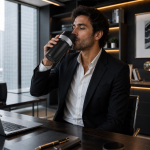 Thermosbeker van gerecycled RVS met handvat en rietje 490ml