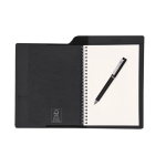 A5-notitieboek van kunstleer met blauwe pen en blanco pagina's