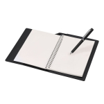 A5-notitieboek van kunstleer met blauwe pen en blanco pagina's
