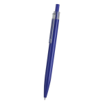 Plastic drukpen met transparante clip en blauwe inkt