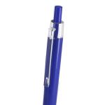 Plastic drukpen met transparante clip en blauwe inkt