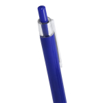 Plastic drukpen met transparante clip en blauwe inkt