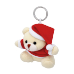 Pluchen sleutelhanger met beer in kerstpak en kerstmuts