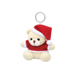 Pluchen sleutelhanger met beer in kerstpak en kerstmuts