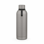 Thermosfles van gerecycled RVS met siliconen handgreep 490 ml kleur zilver vooraanzicht