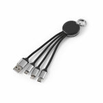 4-in-1-oplaadkabel met sleutelhanger en verlicht logo 10 W kleur zwart vooraanzicht