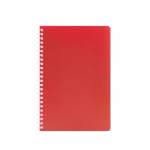 Gelinieerd A5-notitieboek met zachte kaft en zijspiraal kleur rood vooraanzicht