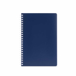 Gelinieerd A5-notitieboek met zachte kaft en zijspiraal kleur marineblauw vooraanzicht