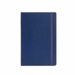 Gelinieerd A5-notitieboek met zachte kaft van gerecycled kunstleer kleur marineblauw vooraanzicht