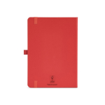 Gelinieerd A5-notitieboek van gerecycled kunstleer met elastiek kleur rood achter weergave