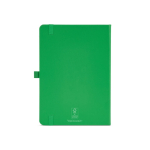 Gelinieerd A5-notitieboek van gerecycled kunstleer met elastiek kleur groen achter weergave