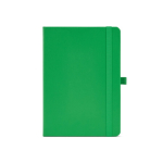 Gelinieerd A5-notitieboek van gerecycled kunstleer met elastiek kleur groen vooraanzicht
