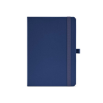 Gelinieerd A5-notitieboek van gerecycled kunstleer met elastiek kleur marineblauw vooraanzicht