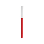 Pen van gerecycled kunststof met grote clip en blauwe inkt kleur rood vooraanzicht