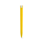 Pen van gerecycled kunststof met grote clip en blauwe inkt kleur geel achter weergave