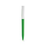 Pen van gerecycled kunststof met grote clip en blauwe inkt kleur groen vooraanzicht