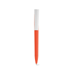 Pen van gerecycled kunststof met grote clip en blauwe inkt kleur oranje vooraanzicht