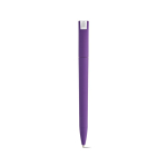 Pen van gerecycled kunststof met grote clip en blauwe inkt kleur paars achter weergave