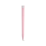 Pen van gerecycled kunststof met grote clip en blauwe inkt kleur lichtroze achter weergave