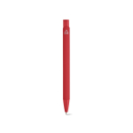 Pen van gerecycled aluminium met rubberen afwerking en blauwe inkt kleur rood achter weergave